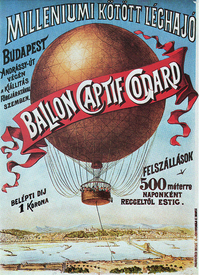 Godards Balloon, 1896.  Drawing by Granger