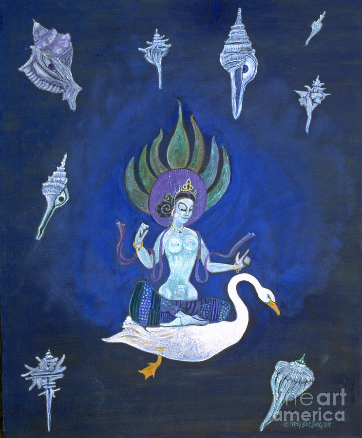 Goddess Crossing the Galaxy on Swan Painting by Doris Blessington