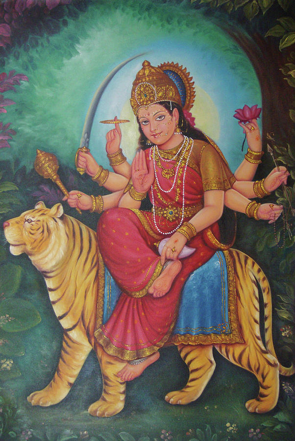 Goddess Durga, Ambe Maa, Aadishakti Painting, Goddess Of War,Online Artwork, Oil Painting On Canvas. Painting by Jagannath