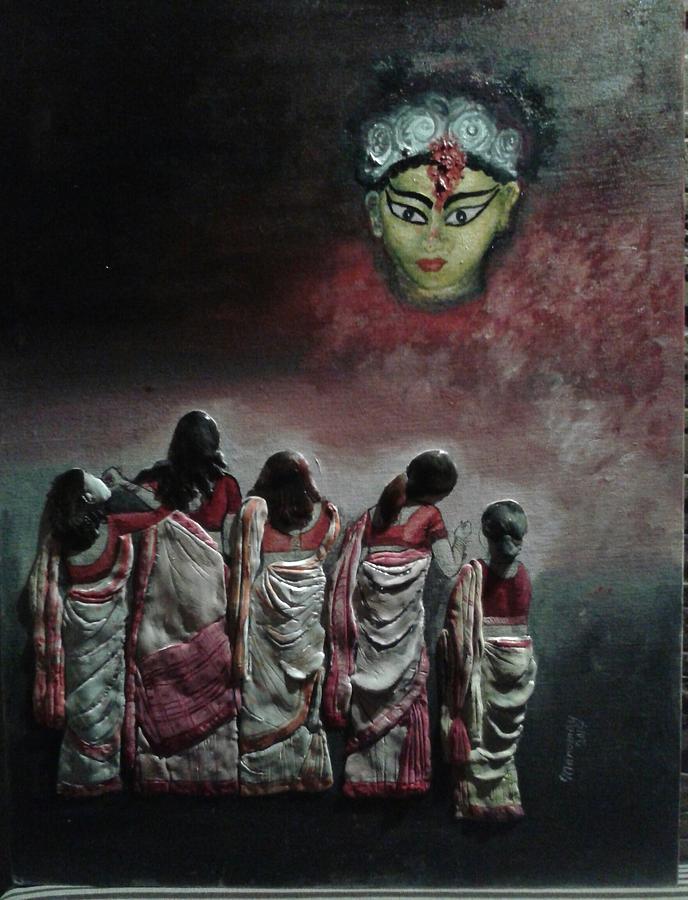 Prayers Painting - Goddess Durga- Reverence by Manomoy Das