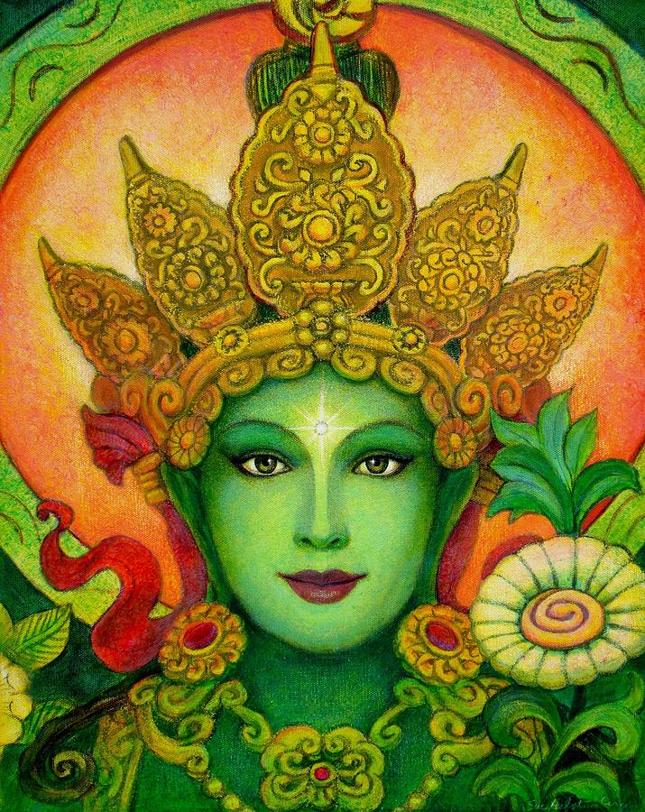 Goddess Green Taras Face Painting by Sue Halstenberg