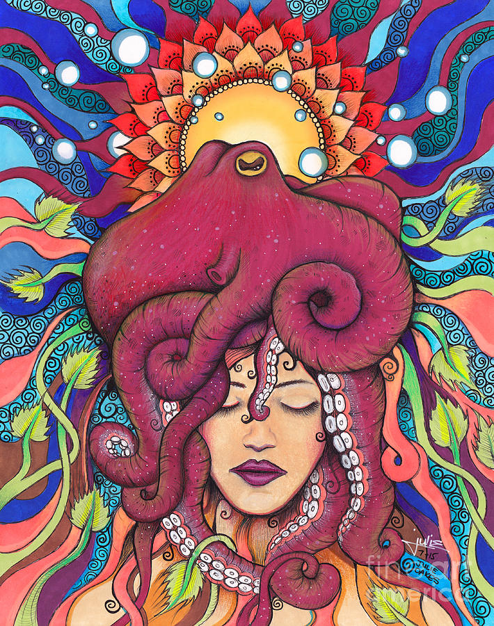 Octopus Mixed Media - Goddess of the Sea by Julie Oakes