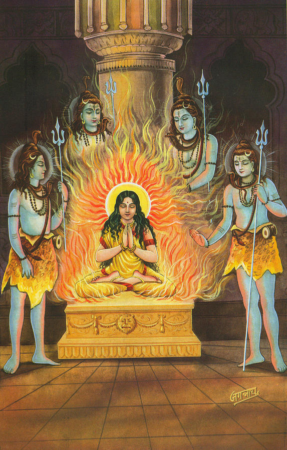 Goddess Satis Atmdah, Sati Inflammation, Miniature Painting India,Online art gallary. Painting by Jagannath