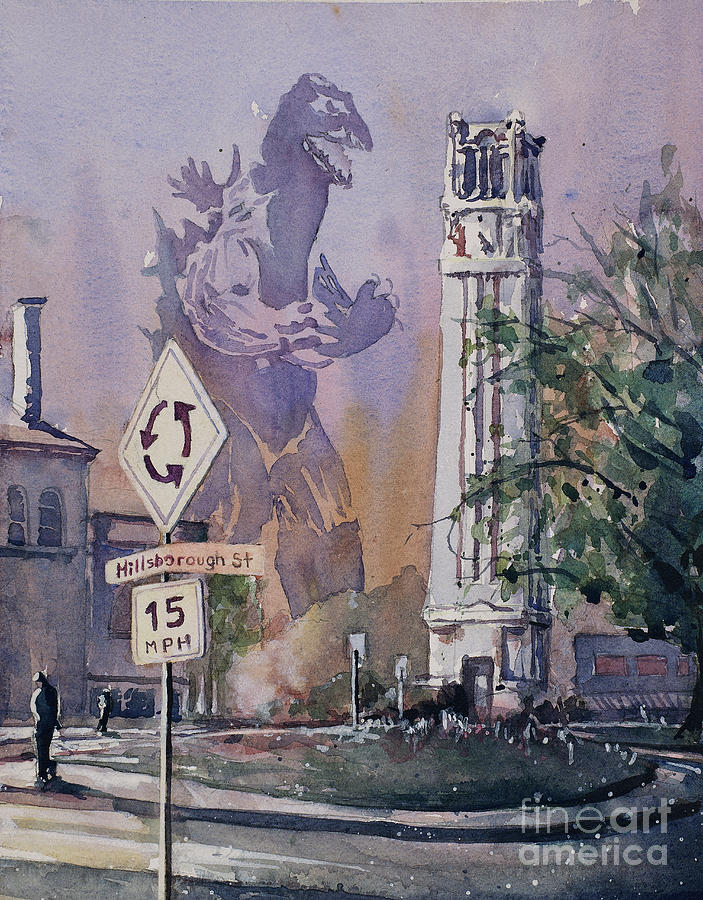 Godzilla Smash NCSU- Raleigh Painting by Ryan Fox