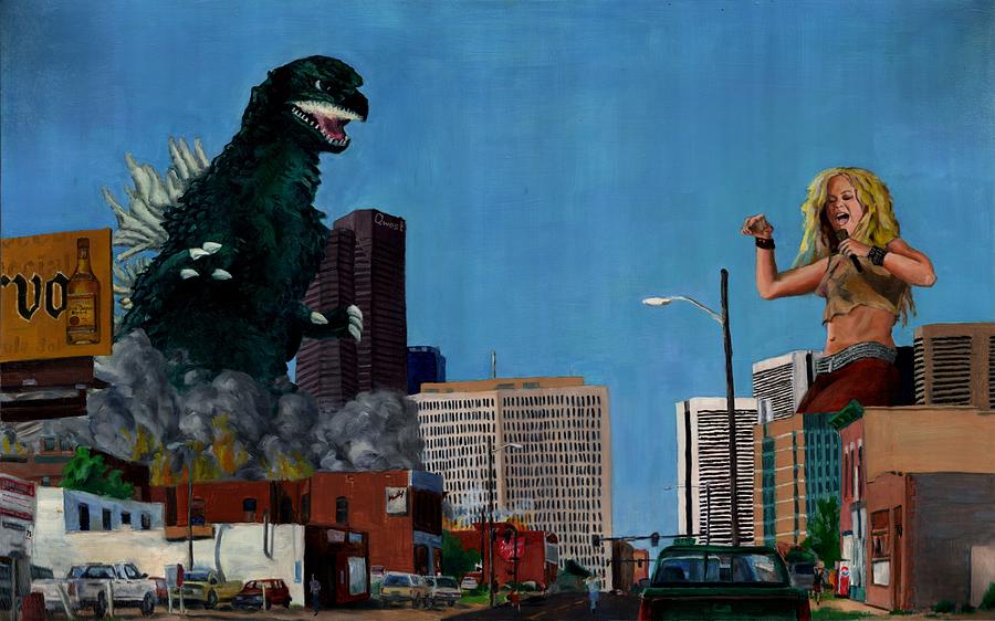 Shakira Painting - Godzilla versus Shakira by Thomas Weeks