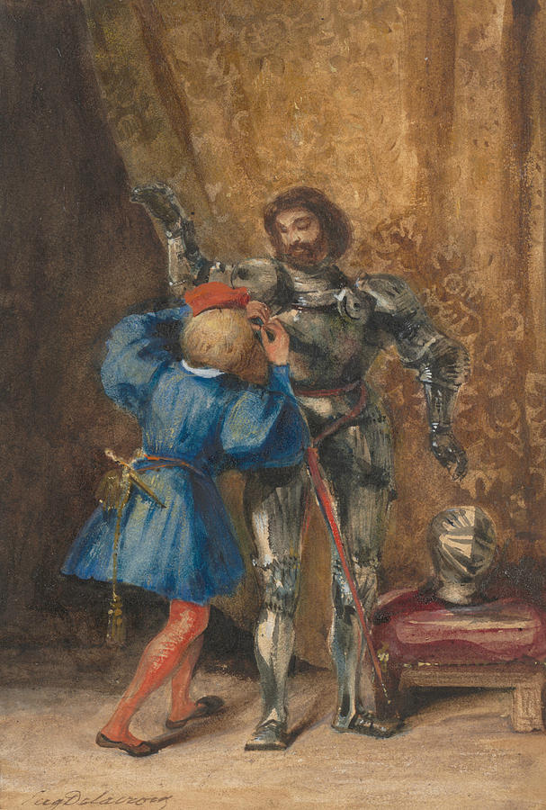 Goetz von Berlichingen Being Dressed in Armor by His Page George Drawing by Eugene Delacroix