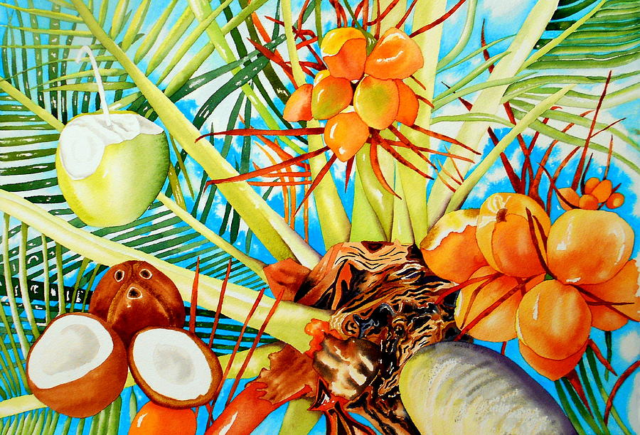 Coconut Water Painting - Going Coconuts by Margaret Elizabeth Johnston