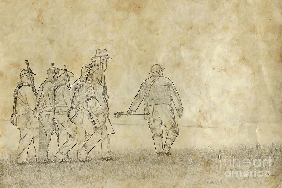Going Into Battle Confederate Soldiers Sketch Digital Art by Randy Steele