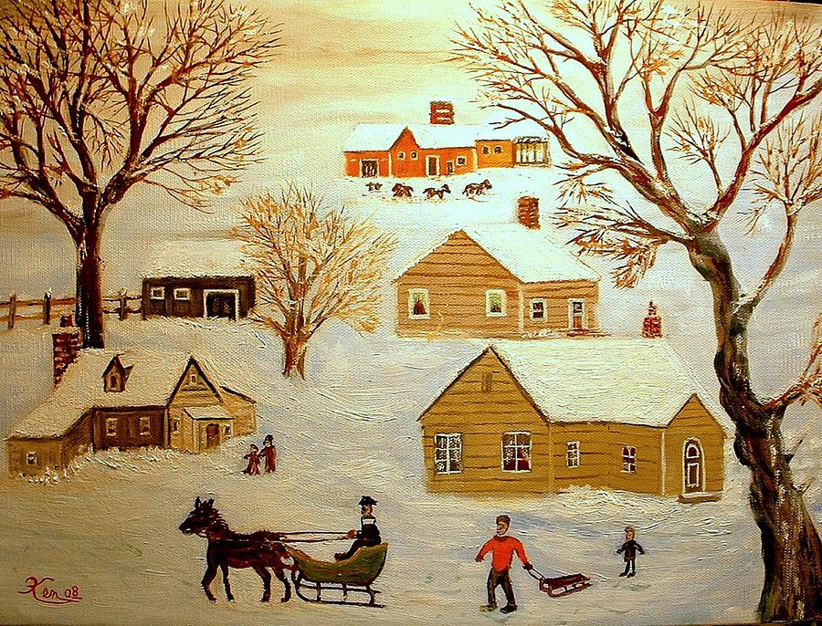 Going Sledding Painting by Kenneth LePoidevin Going Sledding Painting by Kenneth LePoidevin