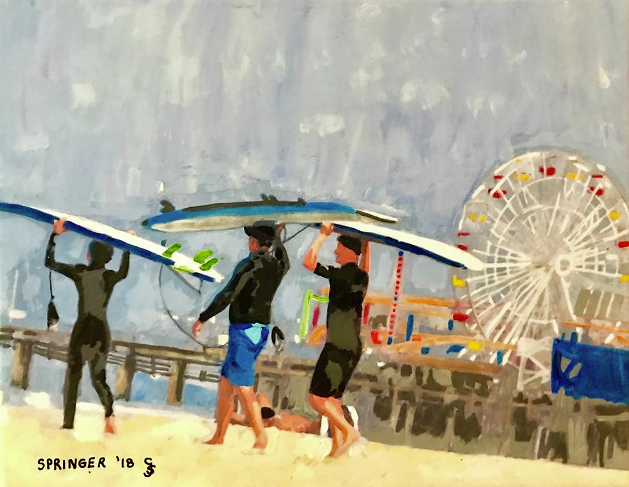 Santa Monica Painting - Going Surfing  by Gary Springer