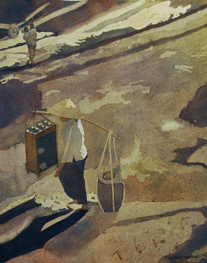 Going to Market - Vietnam 1968 Painting by E M Sutherland