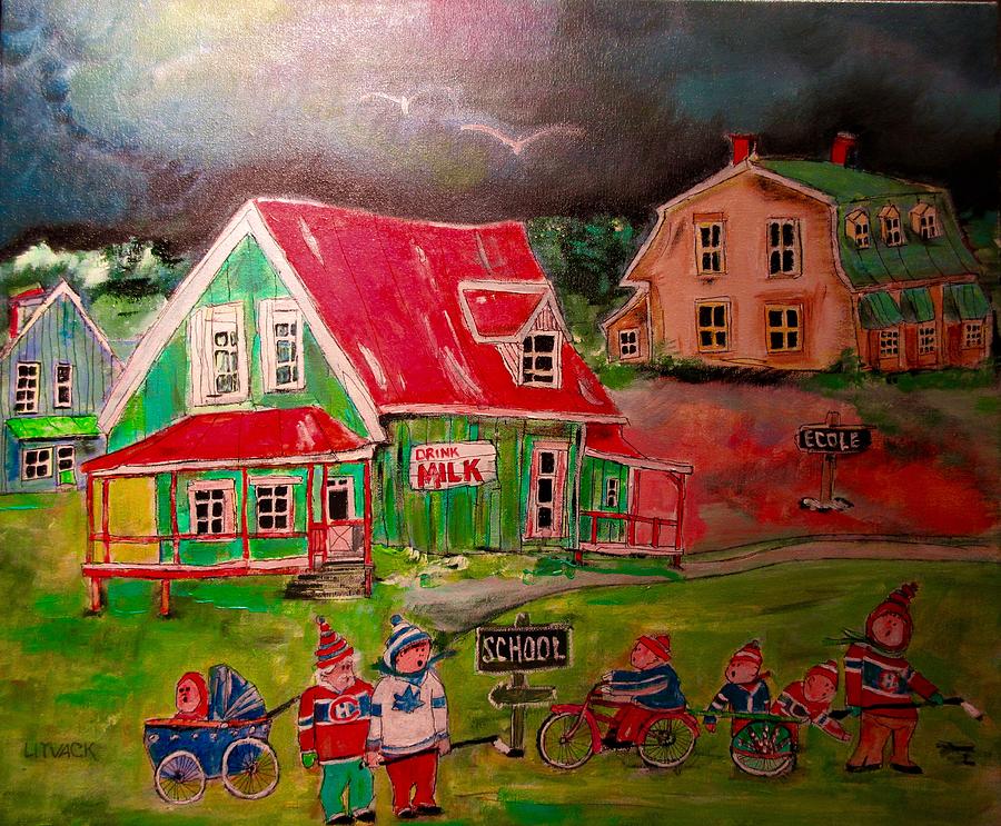 Going to School Painting by Michael Litvack
