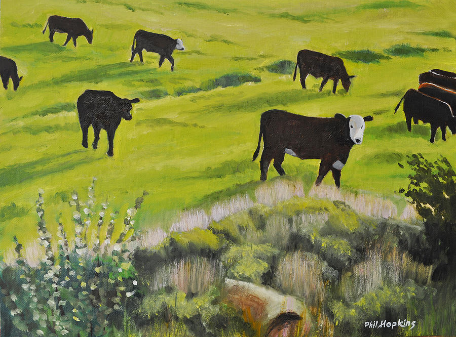 Cow Painting - Going to the Barn by Phil Hopkins