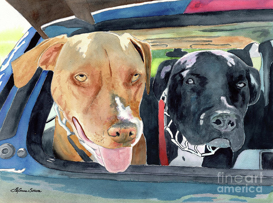 Going to the Park, Dogs, Pitbulls, Labradors Painting by LeAnne Sowa