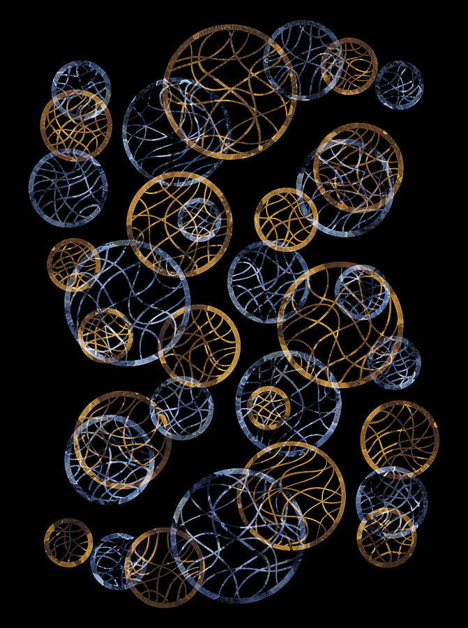 Gold And Blue Abstract Circles Painting by Frank Tschakert
