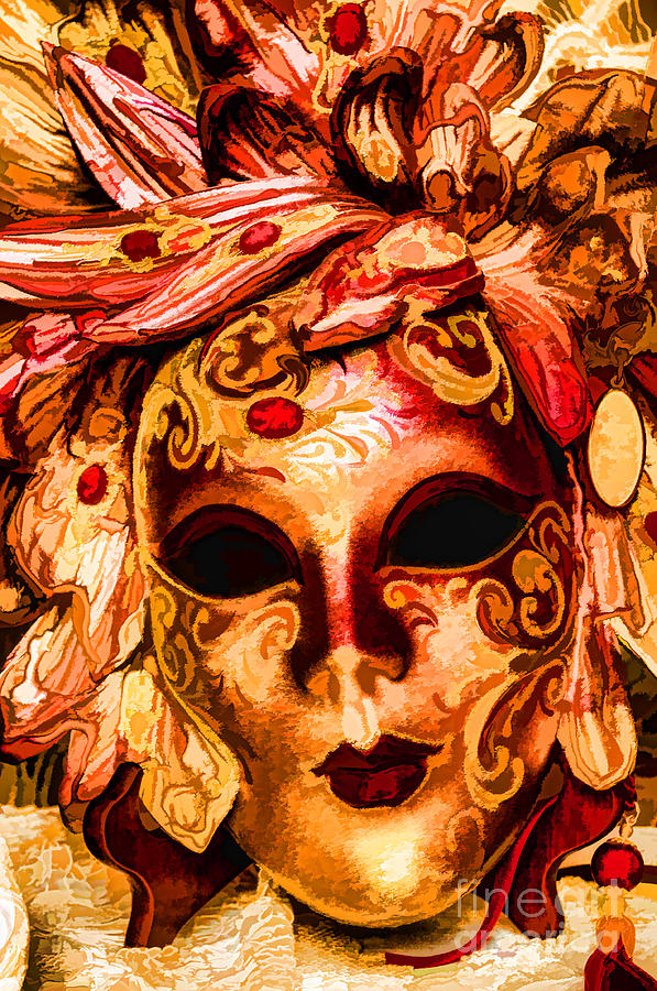Gold And Fushia  Mardi Gras Mask Digital Painting Photograph by Frances Ann Hattier