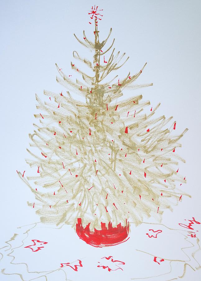 Gold and red Christmas Tree Drawing by Mike Jory
