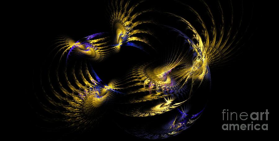 Abstract Digital Art - Gold Blue Wings by Kim Sy Ok