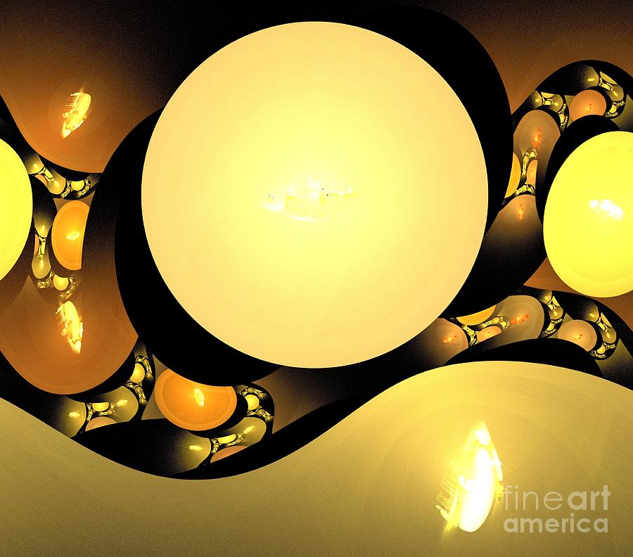 Abstract Digital Art - Gold Cave Spheres by Kim Sy Ok