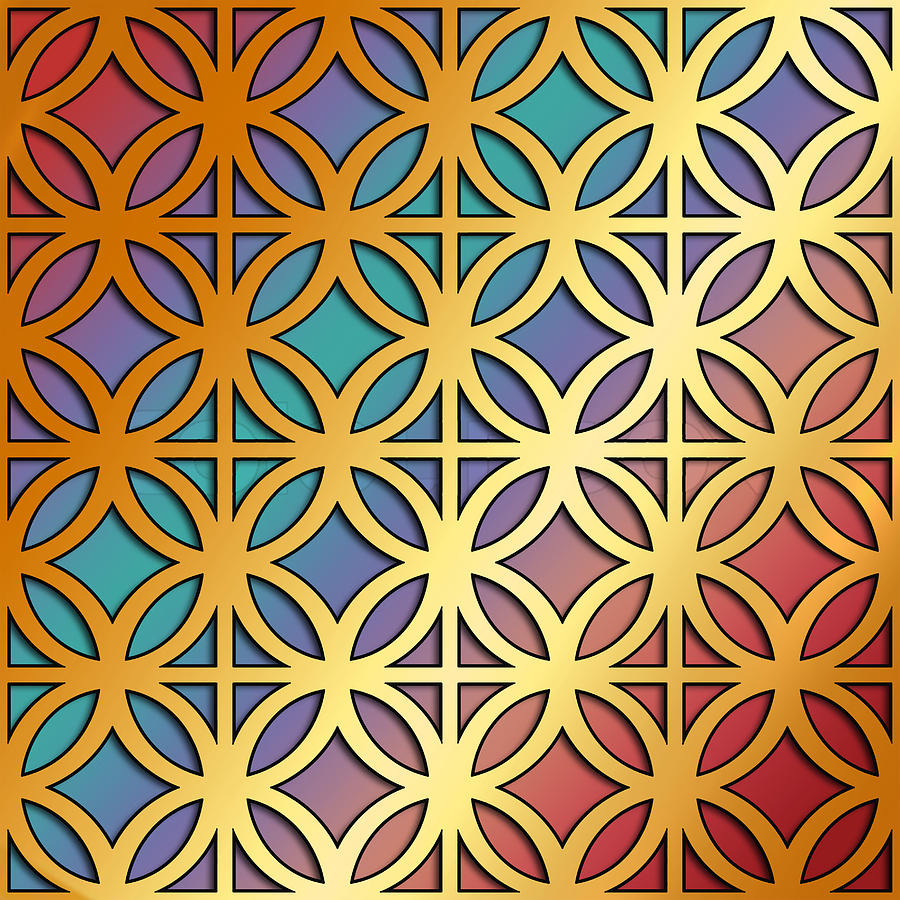 Gold Circles on Squares Digital Art by Chuck Staley