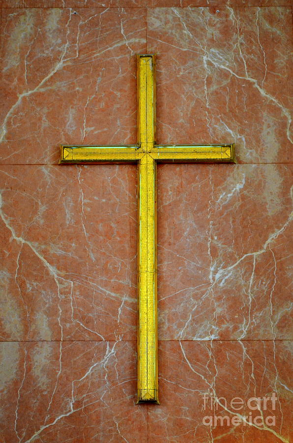 Honolulu Photograph - Gold Cross at Punchbowl Cemetery by Mary Deal