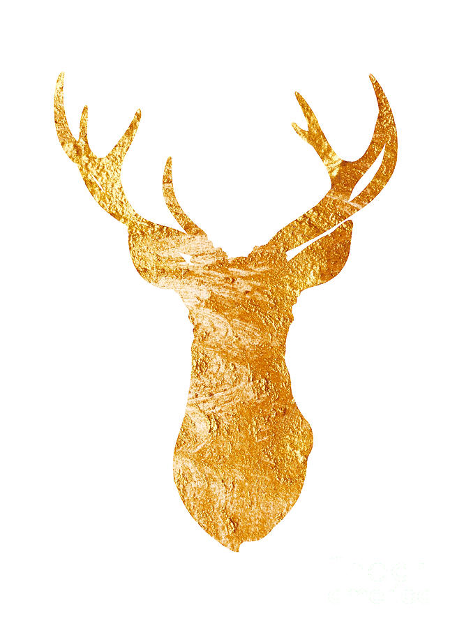 Deer Painting - Gold deer silhouette watercolor art print by Joanna Szmerdt