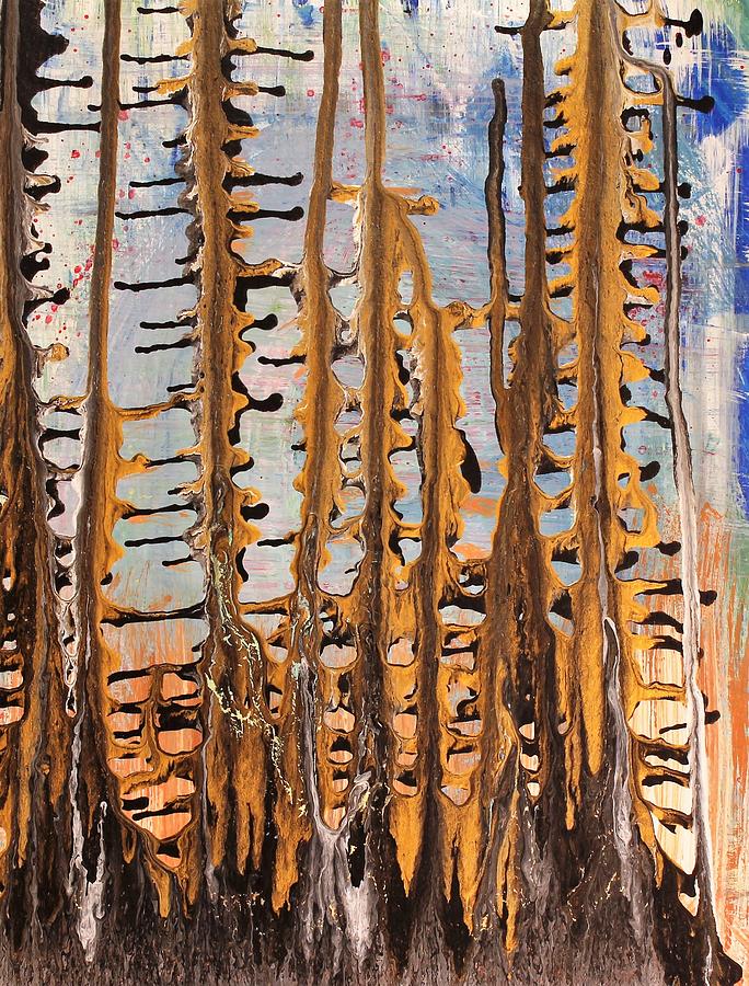 Gold Drip Trees Painting