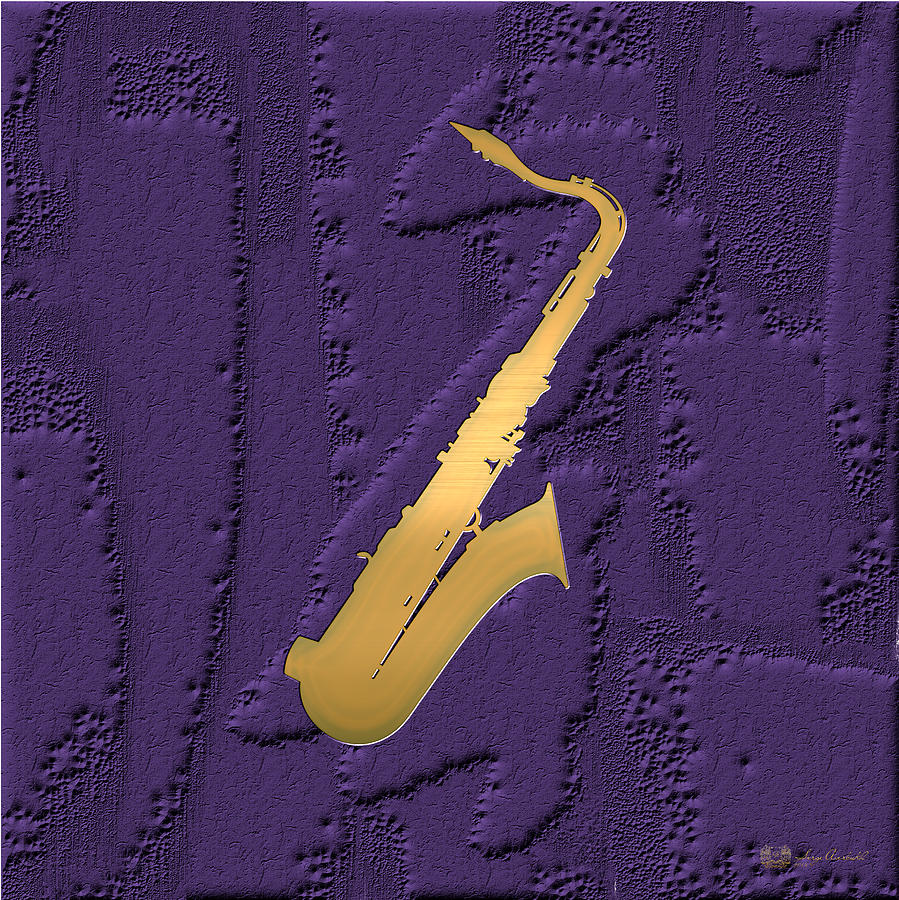 Music Photograph - Gold Embossed Saxophone on Purple  by Serge Averbukh