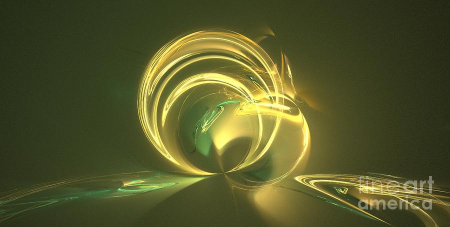 Abstract Digital Art - Gold Emerald Sphere by Kim Sy Ok