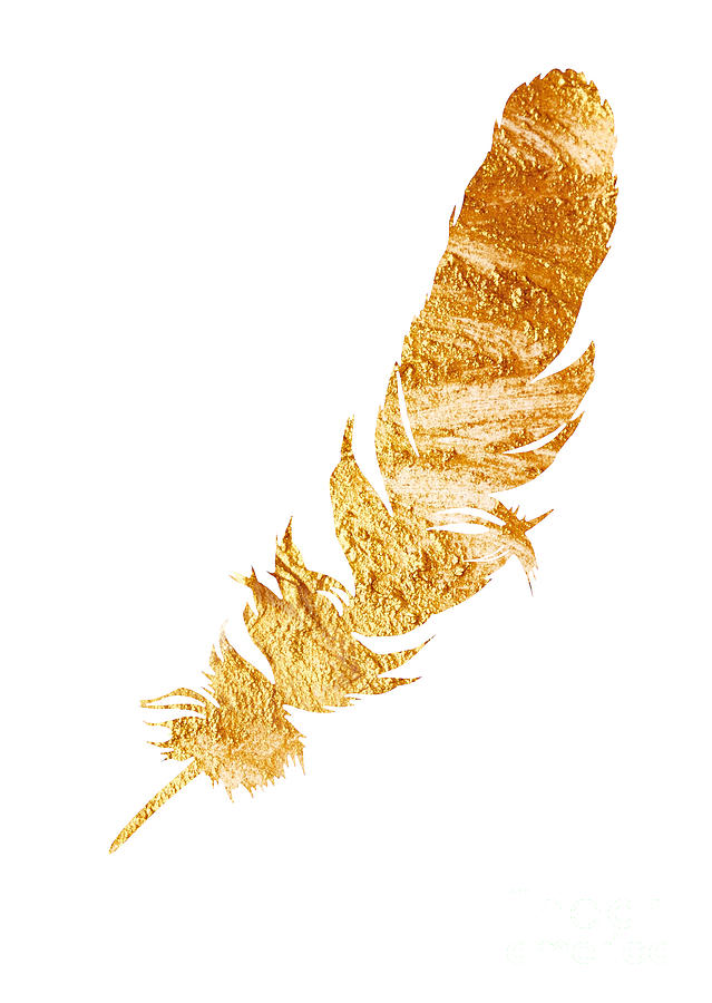 Abstract Painting - Gold feather watercolor painting by Joanna Szmerdt