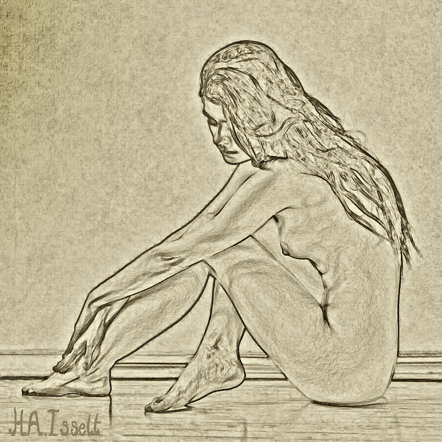 Gold - female sitting pose Digital Art by Humphrey Isselt