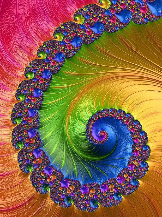 Gold Green Blue Spiral Fractal Digital Art by Mo Barton | Fine Art America