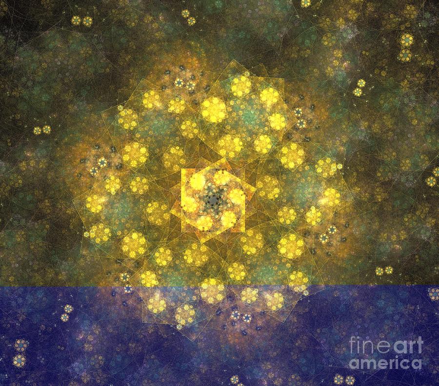 Abstract Digital Art - Gold Green Flowers by Kim Sy Ok