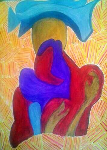 Abstract Drawing - Gold hands of mother by Akalu Bogale