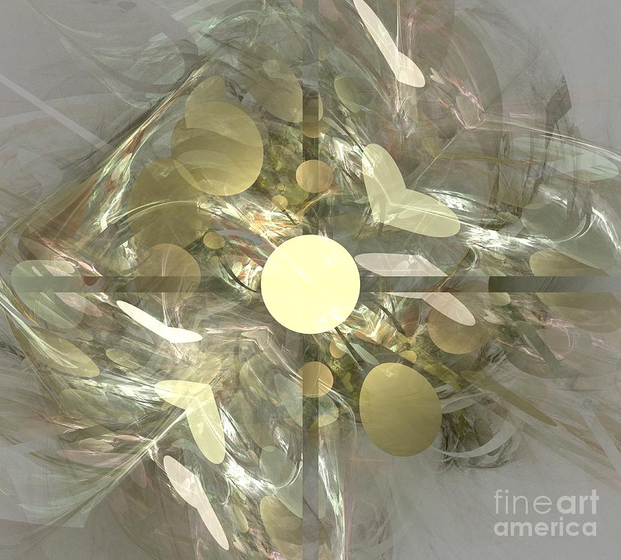 Abstract Digital Art - Gold Heart Sphere by Kim Sy Ok