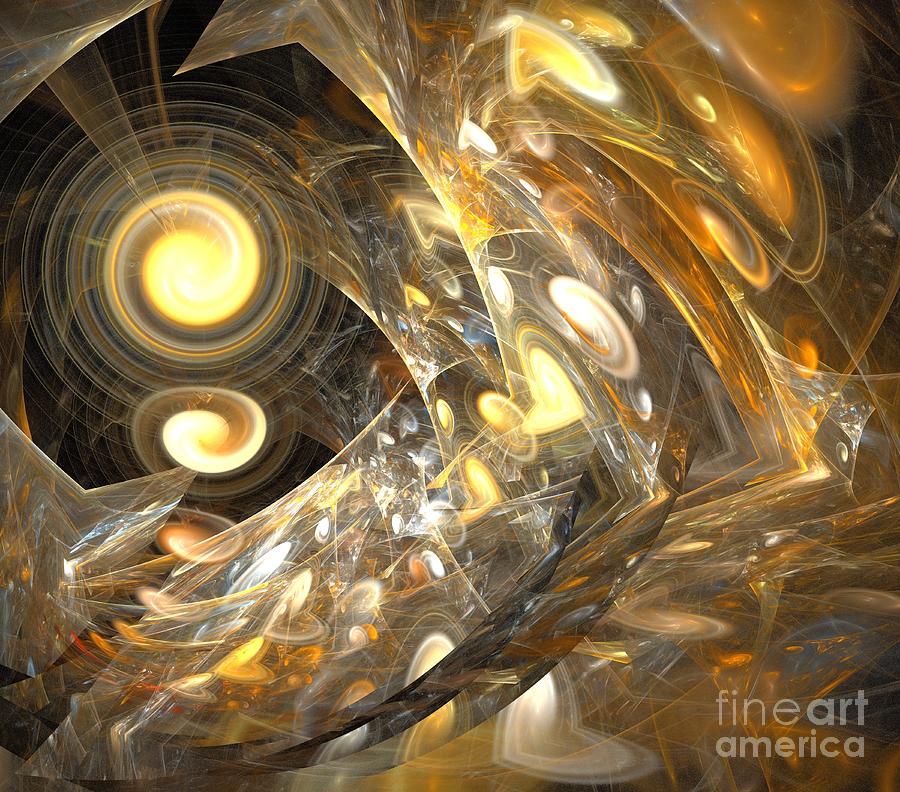 Abstract Digital Art - Gold Heart Spiral by Kim Sy Ok
