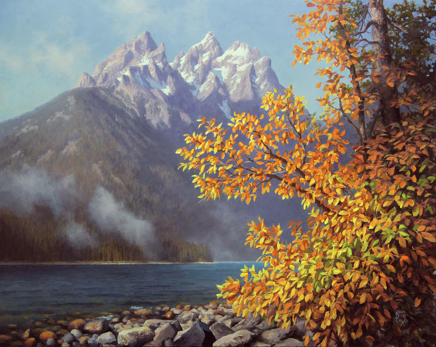 Mountain Painting - Gold in the Tetons #1 by John Cogan