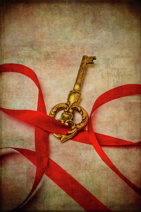 Gold Key With Red Ribbon Photograph by Garry Gay