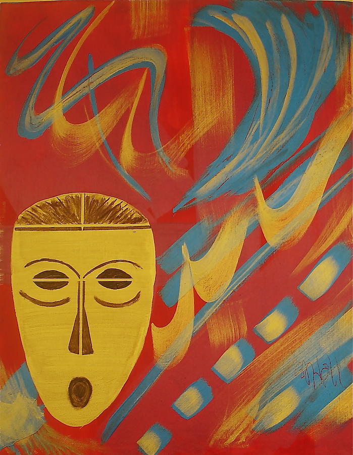 Mask Painting - Gold Mask on Red by Sheila J Hall Mask Painting - Gold Mask on Red by Sheila J Hall