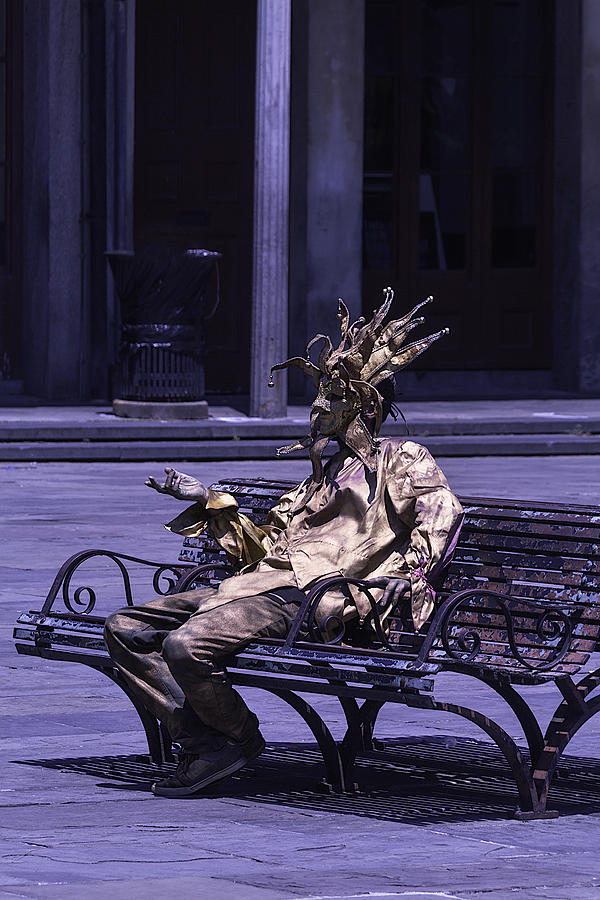 Gold Mime On Bench Photograph by Garry Gay