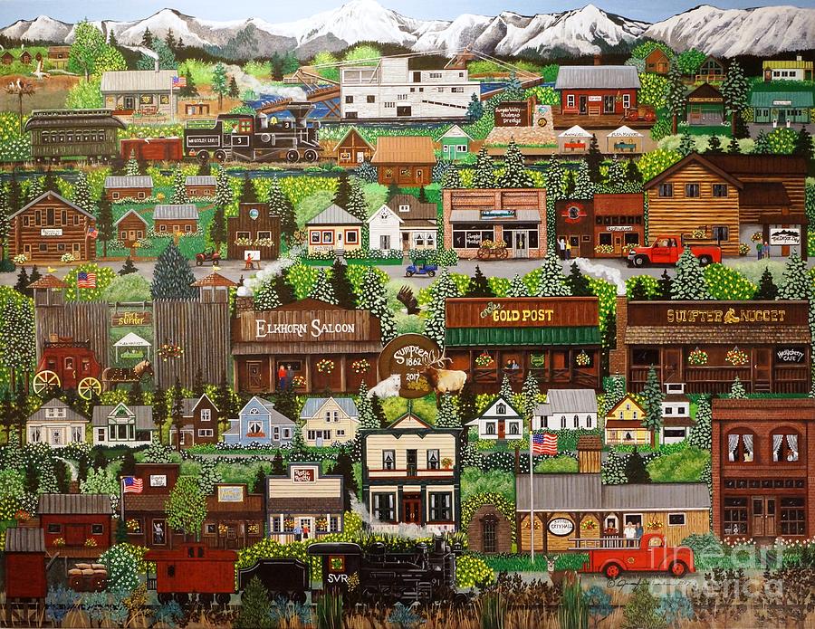 Gold Painting - Gold Mine Town by Jennifer Lake