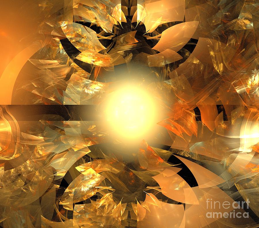Abstract Digital Art - Gold Mirror Lotus by Kim Sy Ok
