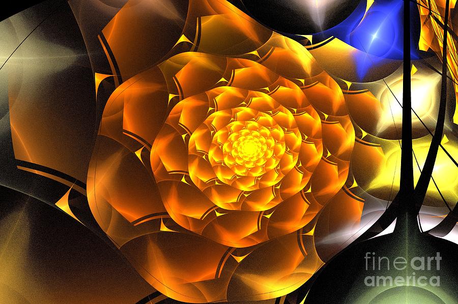 Abstract Digital Art - Gold Orange Blossom by Kim Sy Ok