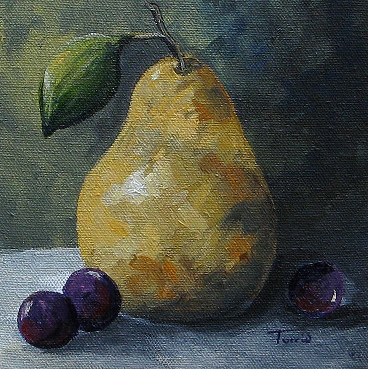 Gold Pear with Grapes  Painting by Torrie Smiley