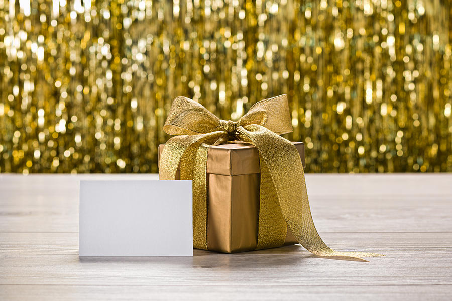 Gold present and place card Photograph by U Schade