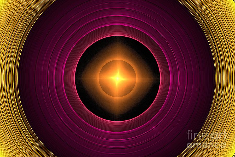 Abstract Digital Art - Gold Purple Rings by Kim Sy Ok