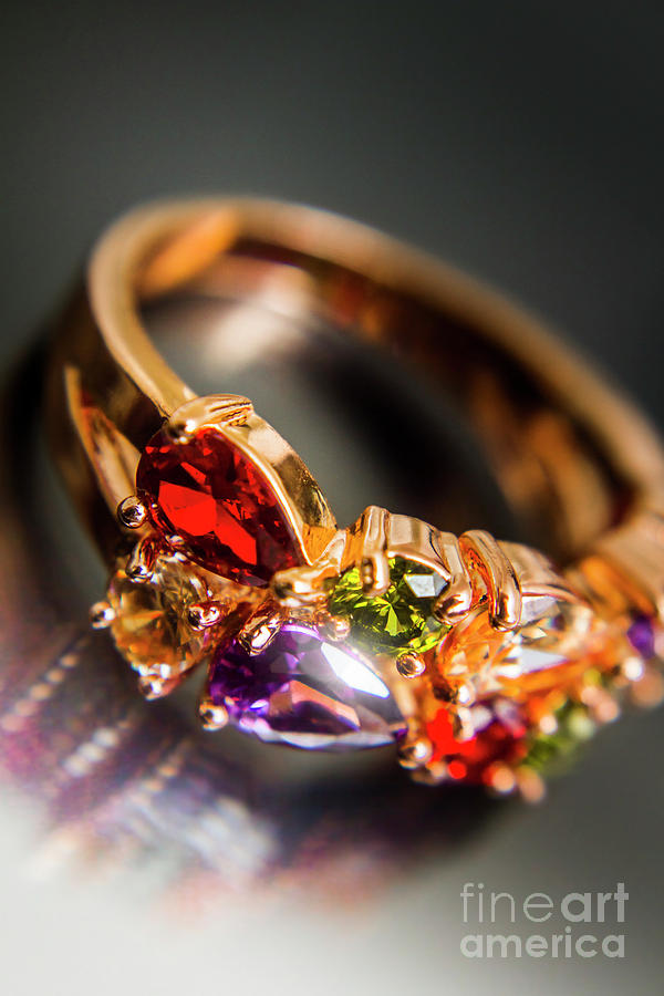 Gold ring with colorful gemstone design Photograph by Jorgo Photography