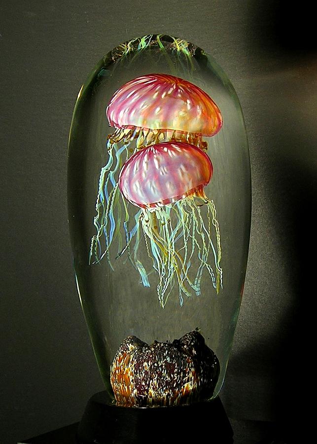 Gold Ruby Double Jellyfish Glass Art by R Satava Gold Ruby Double Jellyfish Glass Art by R Satava