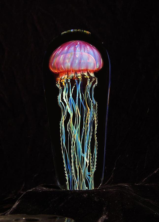 Gold Ruby Jellyfish Glass Art by R Satava