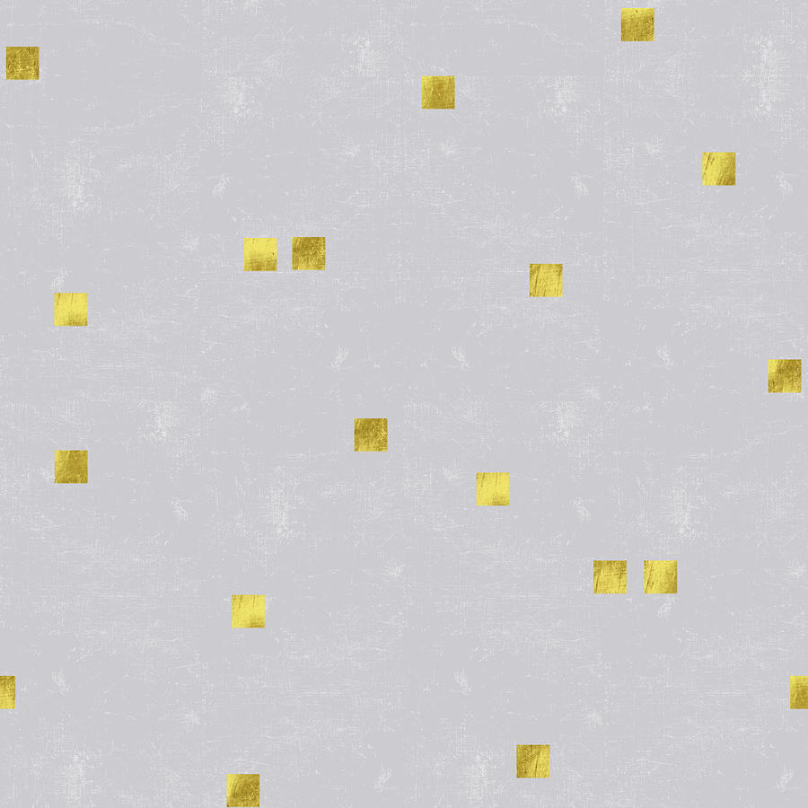 Pattern Digital Art - Gold Scattered square confetti pattern on grey linen texture by Tina Lavoie